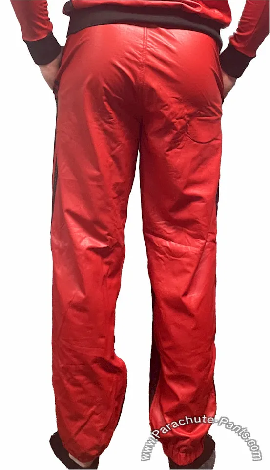 Bruno Red and Black Faux Leather 3-Stripe Wind Pants