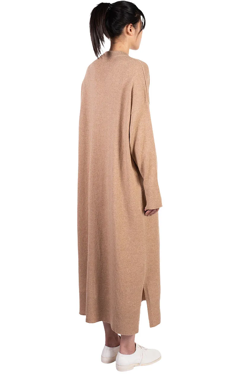 Camel Baby Alpaca V Neck Dress