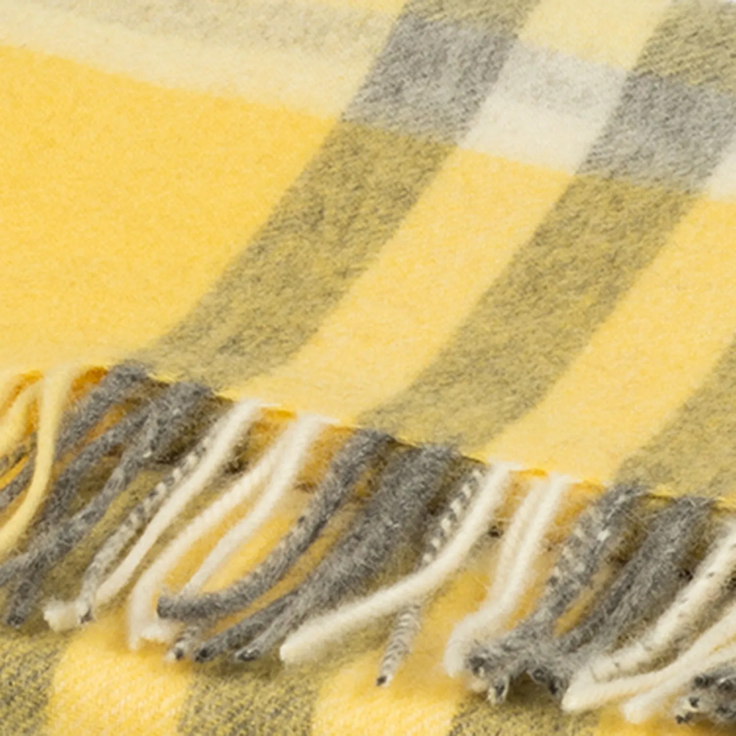Chequer Tartan 90/10 Cashmere Scarf Bar  Yellow