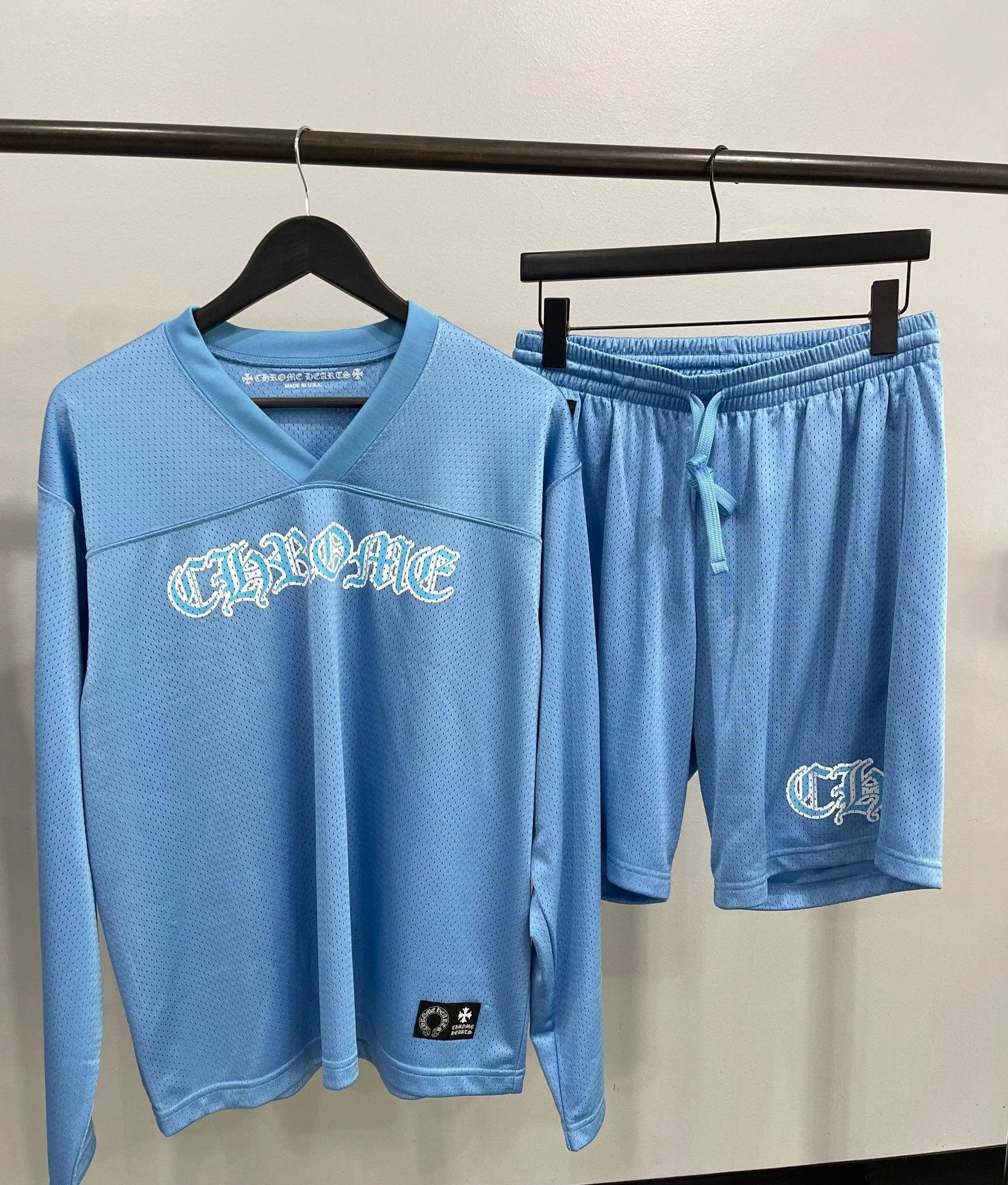 Chrome Hearts Sports Mesh Varsity Shorts Blue