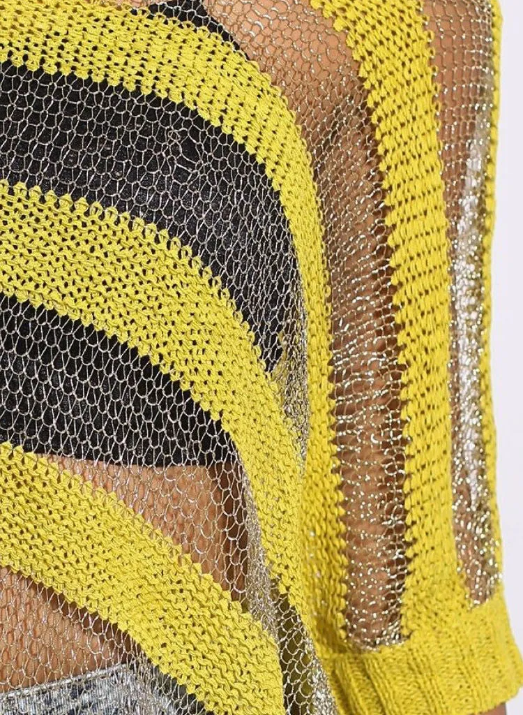 Citrus Lime & Gold oversized metallic thread Jumper. S/M fits UK 8/10