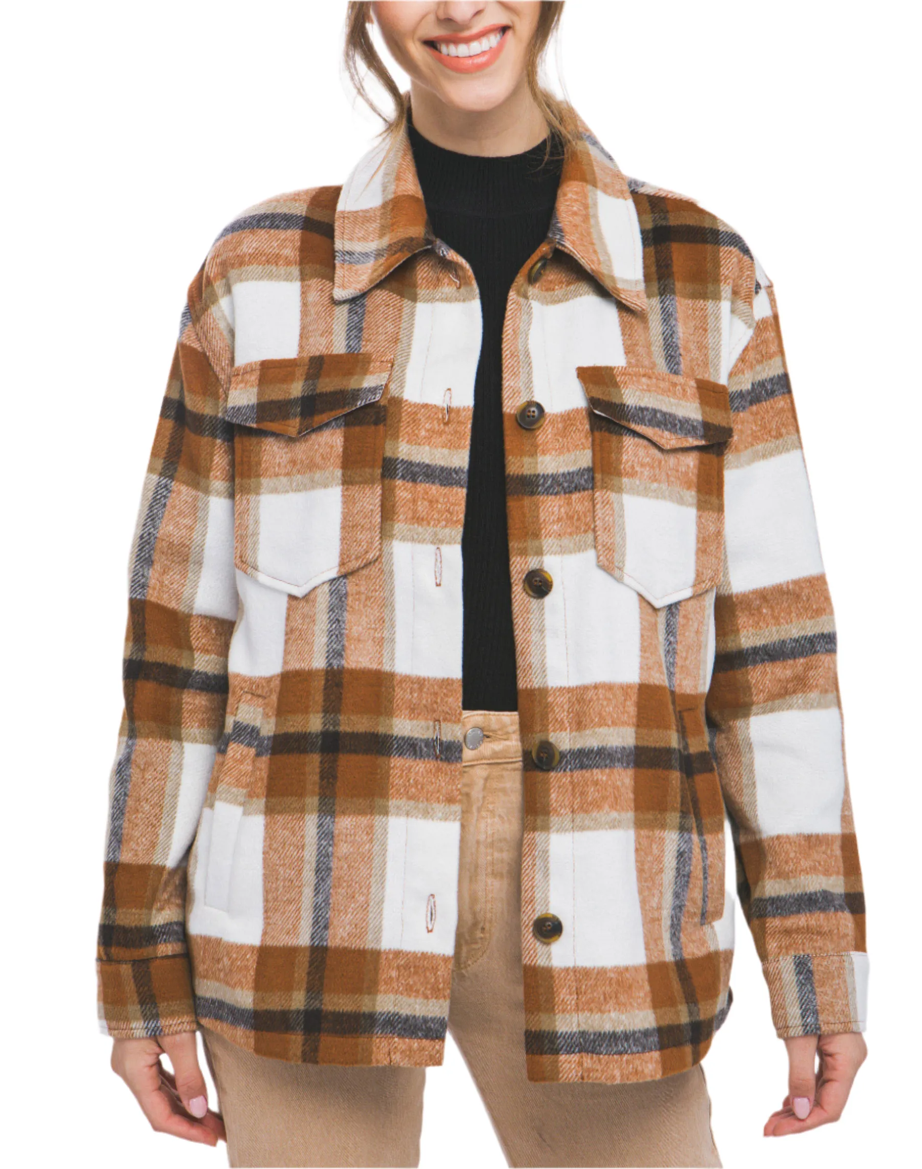 Clay Plaid Button Up Shacket