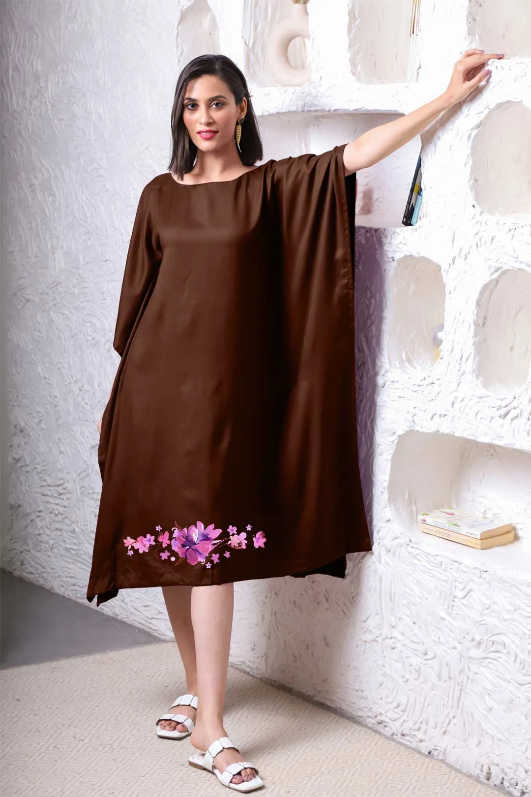Coffee Rayon Long-Kaftan - Laddi