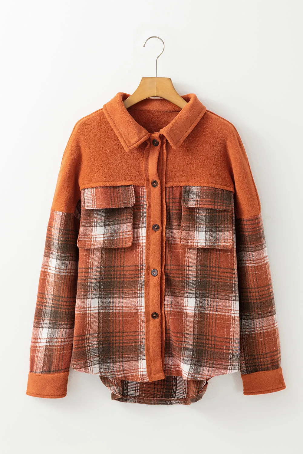 Colorblock Plaid Flap Pocket Shacket