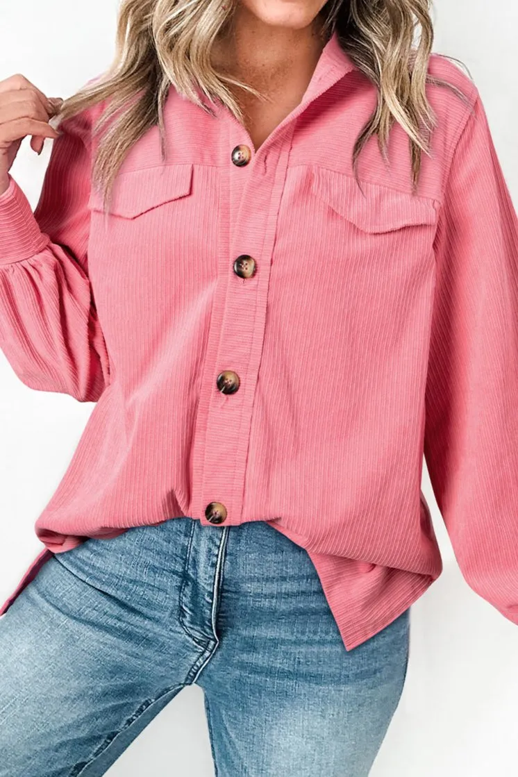 Corduroy Faux Pocket Buttoned Shacket