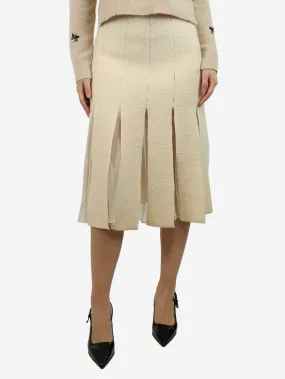 Cream tweed pleated midi skirt - size UK 12