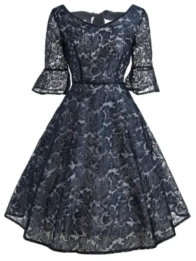 Dark Blue 1950s Back Lace Up Dress