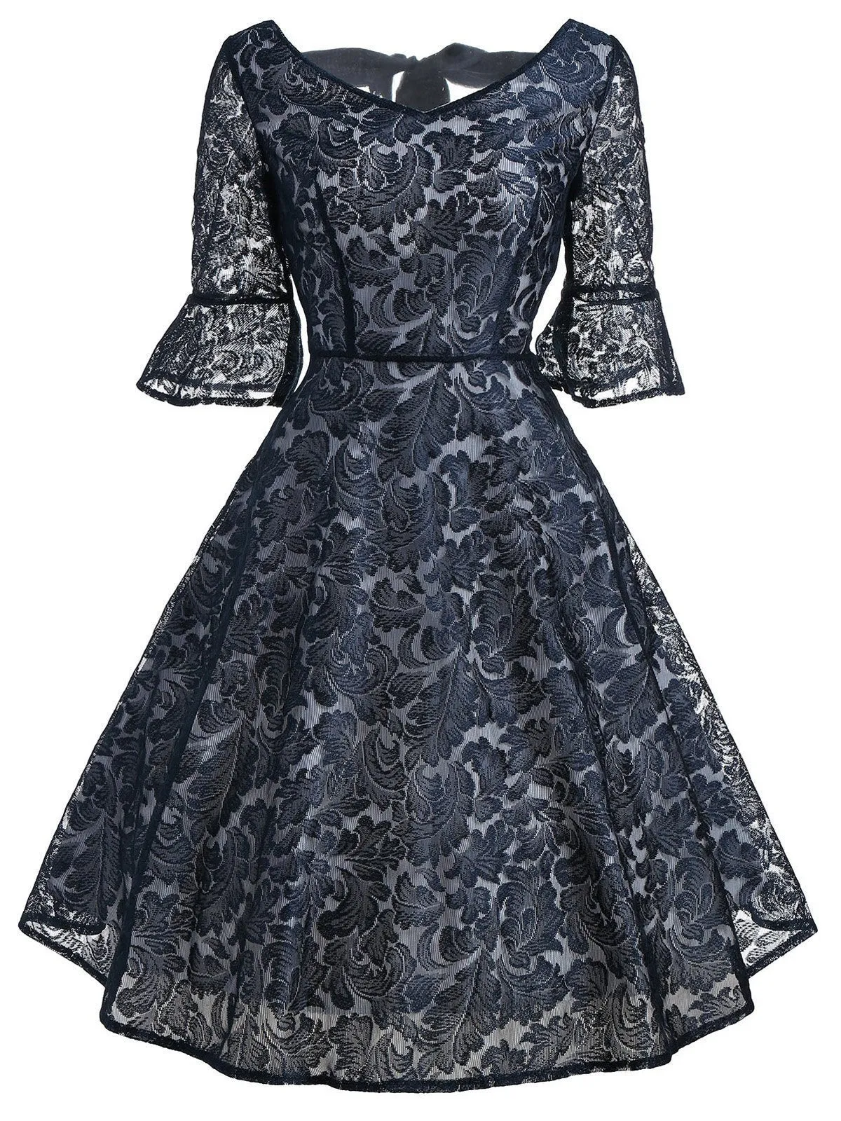Dark Blue 1950s Back Lace Up Dress