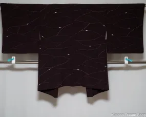 Dark Purple Silk Haori - Abstract Lines and White Spots - Vintage Kimono Jacket - Made in Japan