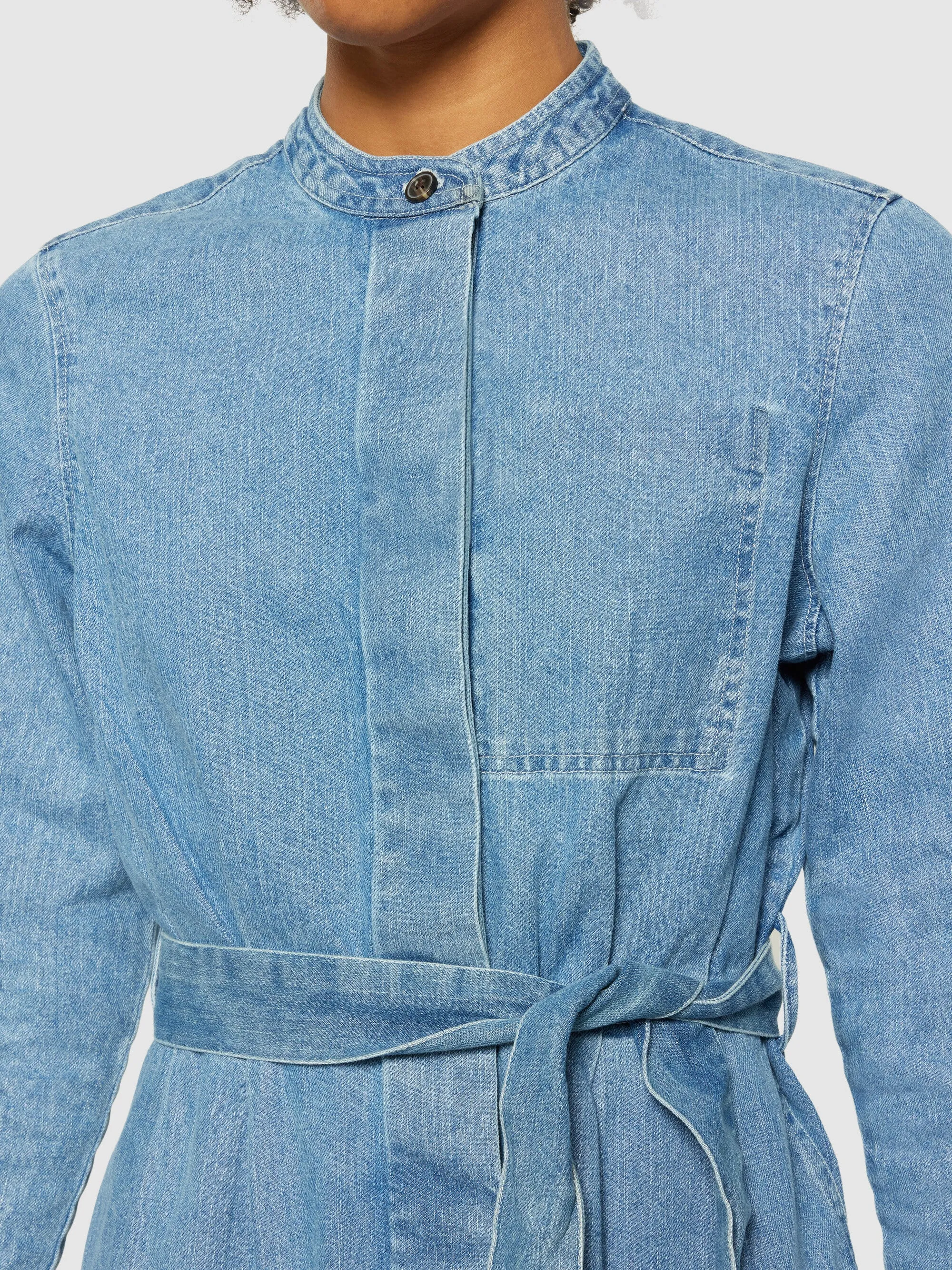 Denim collar stand shirt dress - GOTS/Vegan - Light Blue denim