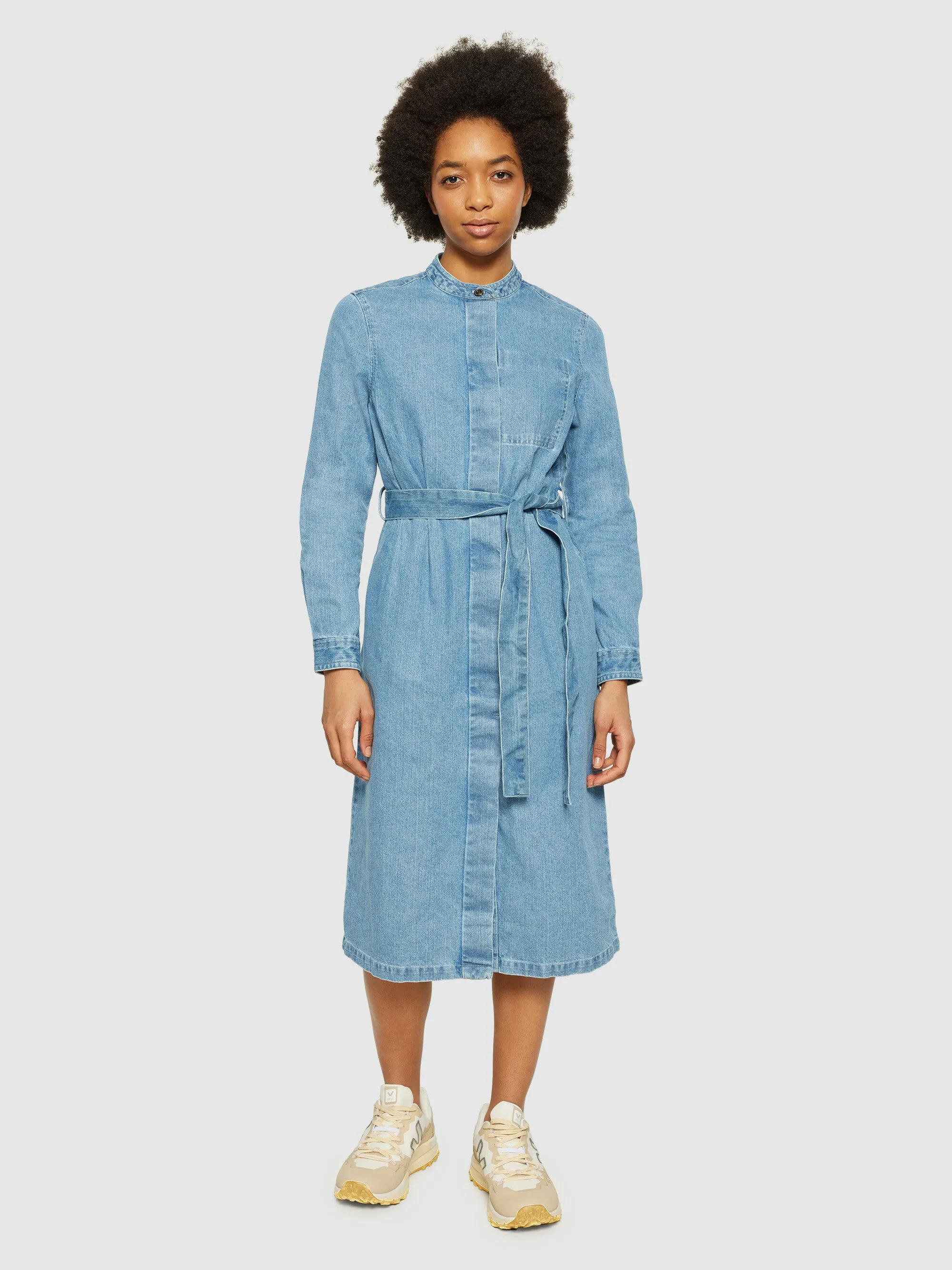 Denim collar stand shirt dress - GOTS/Vegan - Light Blue denim