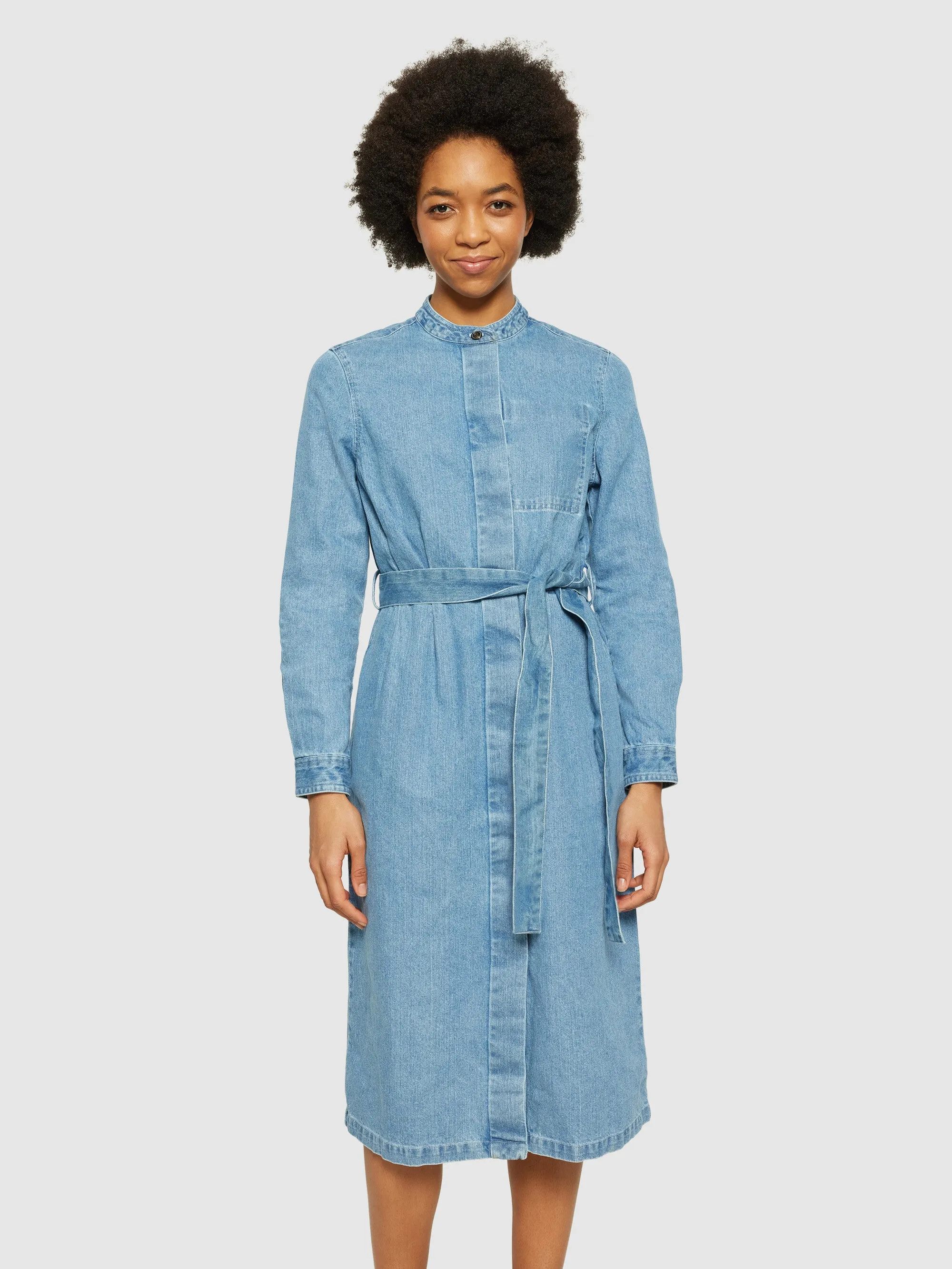 Denim collar stand shirt dress - GOTS/Vegan - Light Blue denim
