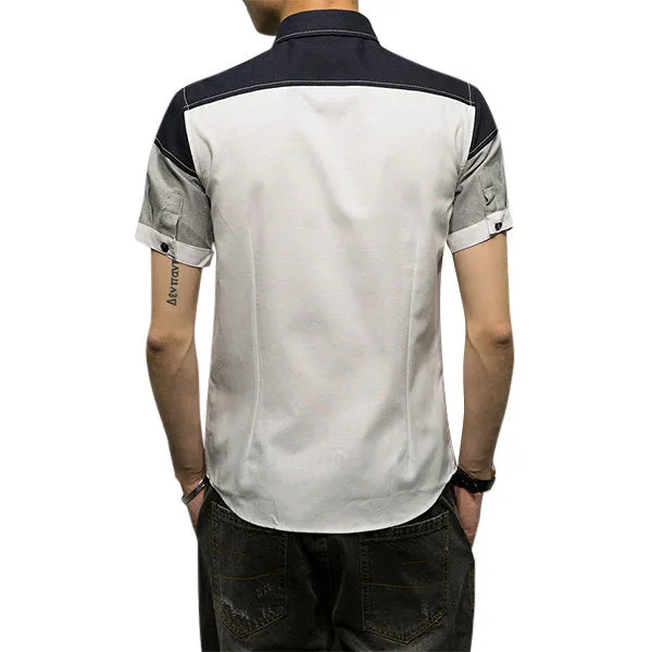 Designer Bussness Shirt for Men Slim Fit Patchwork Bust Pocket Button Down