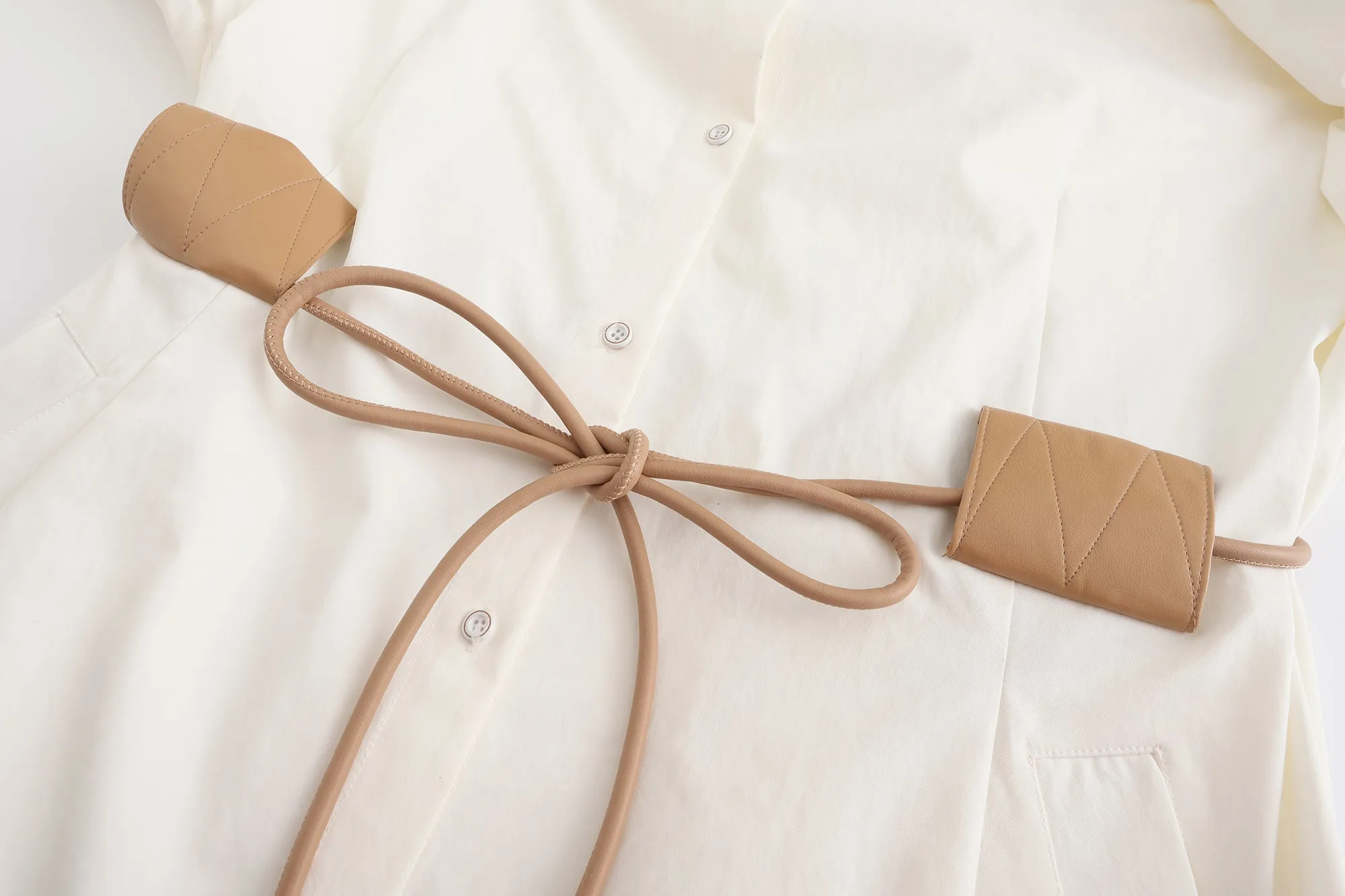 Detachable Hood Shirt Dress- White