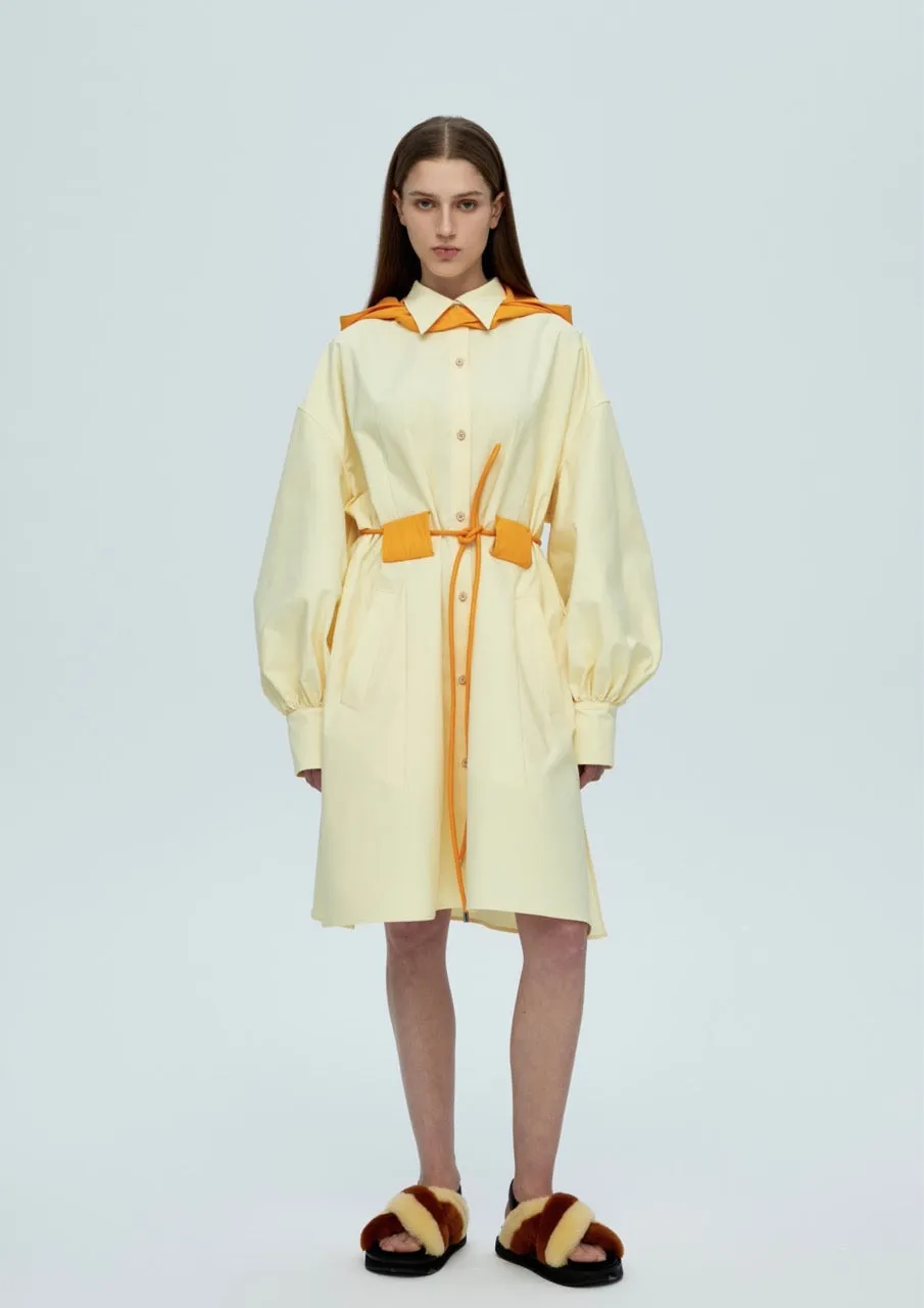 Detachable Hood Shirt Dress- White
