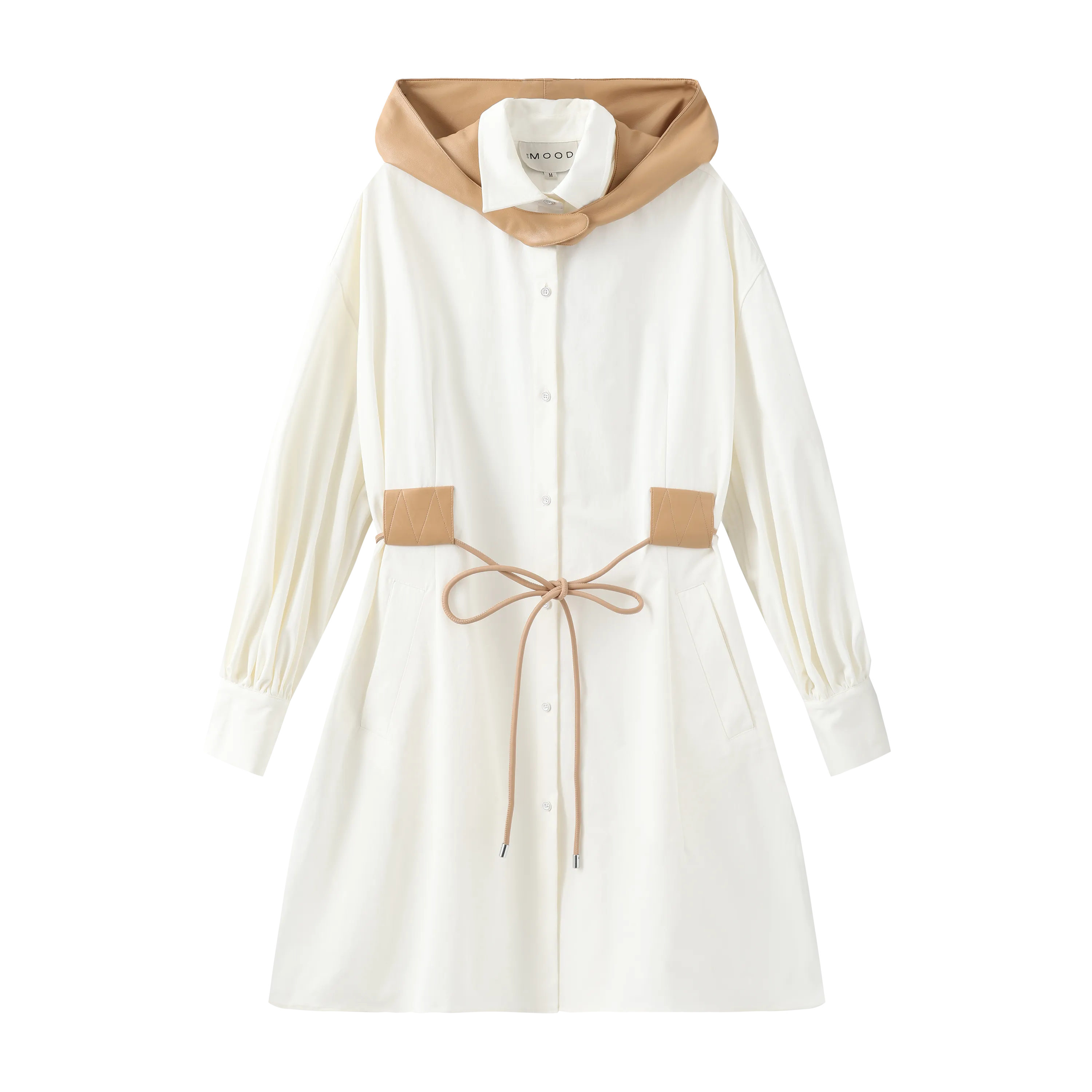 Detachable Hood Shirt Dress- White
