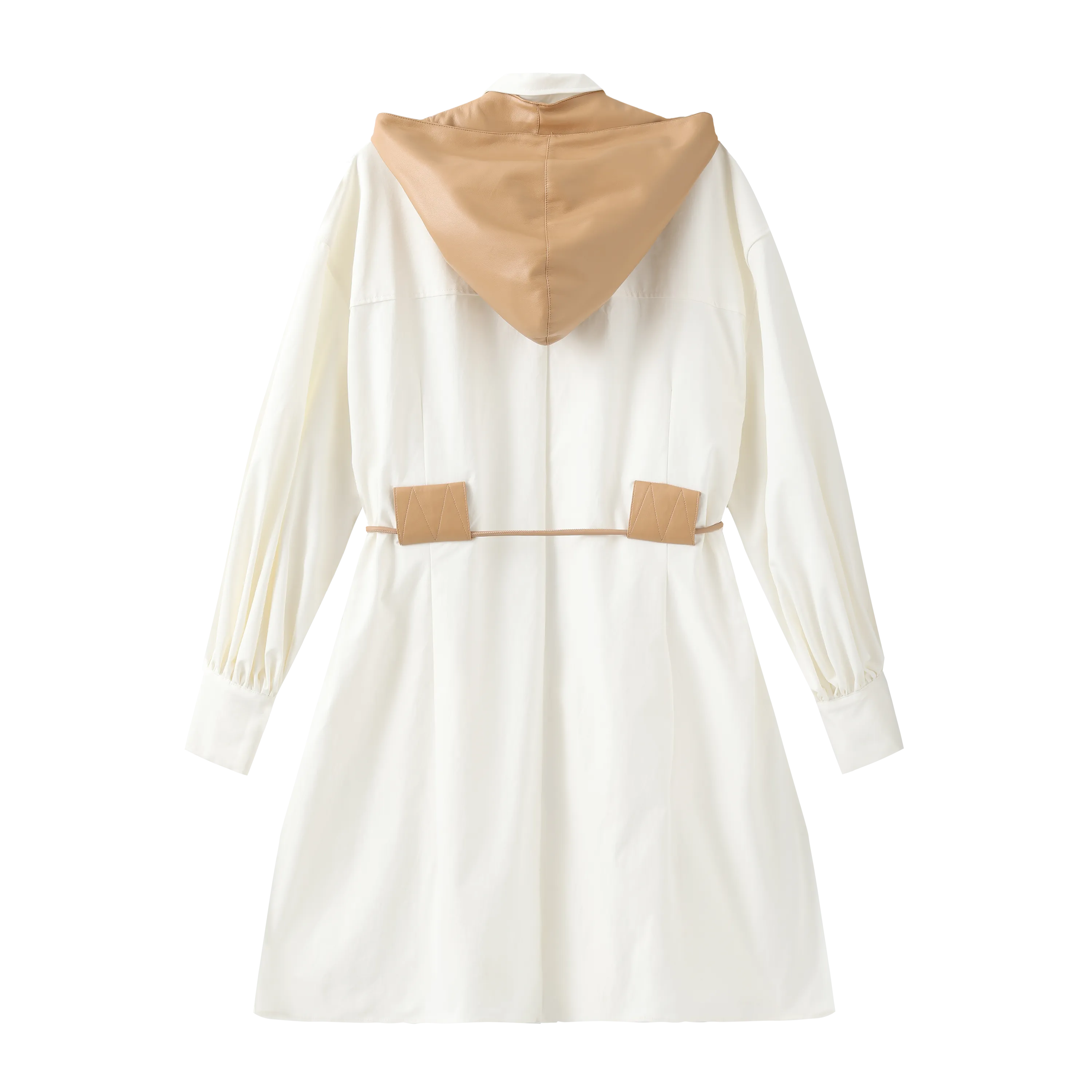 Detachable Hood Shirt Dress- White
