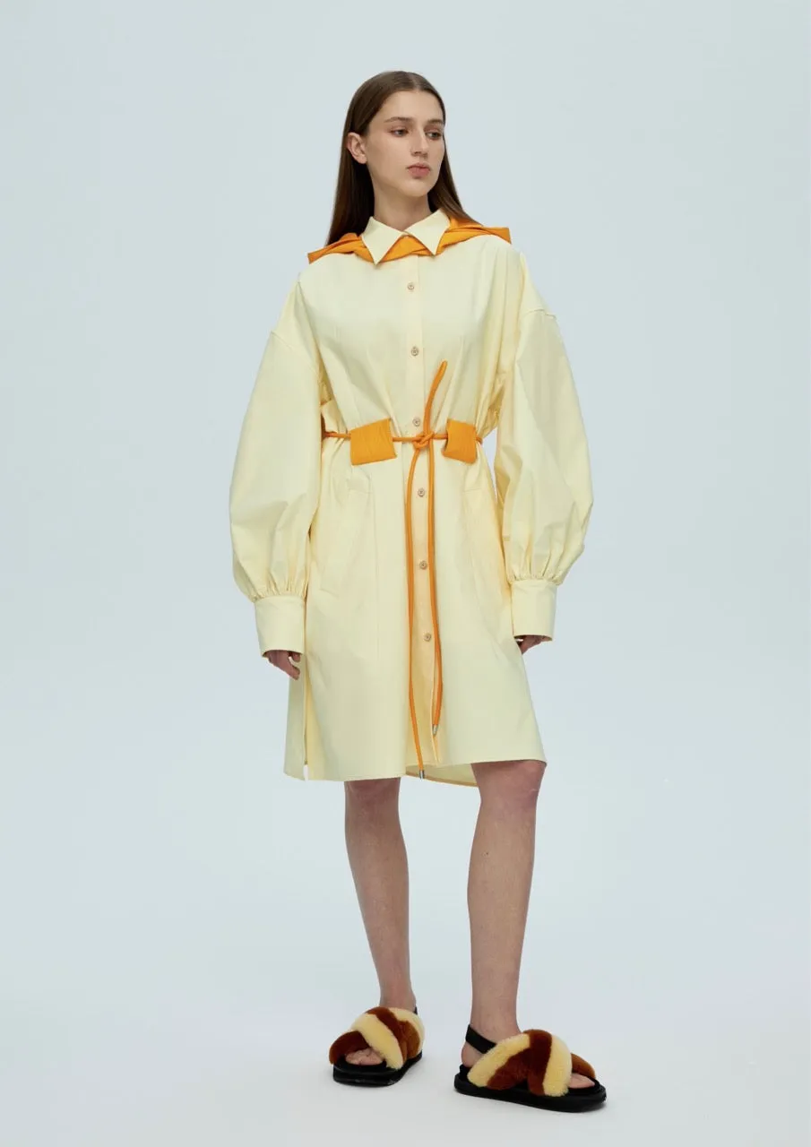 Detachable Hood Shirt Dress- White