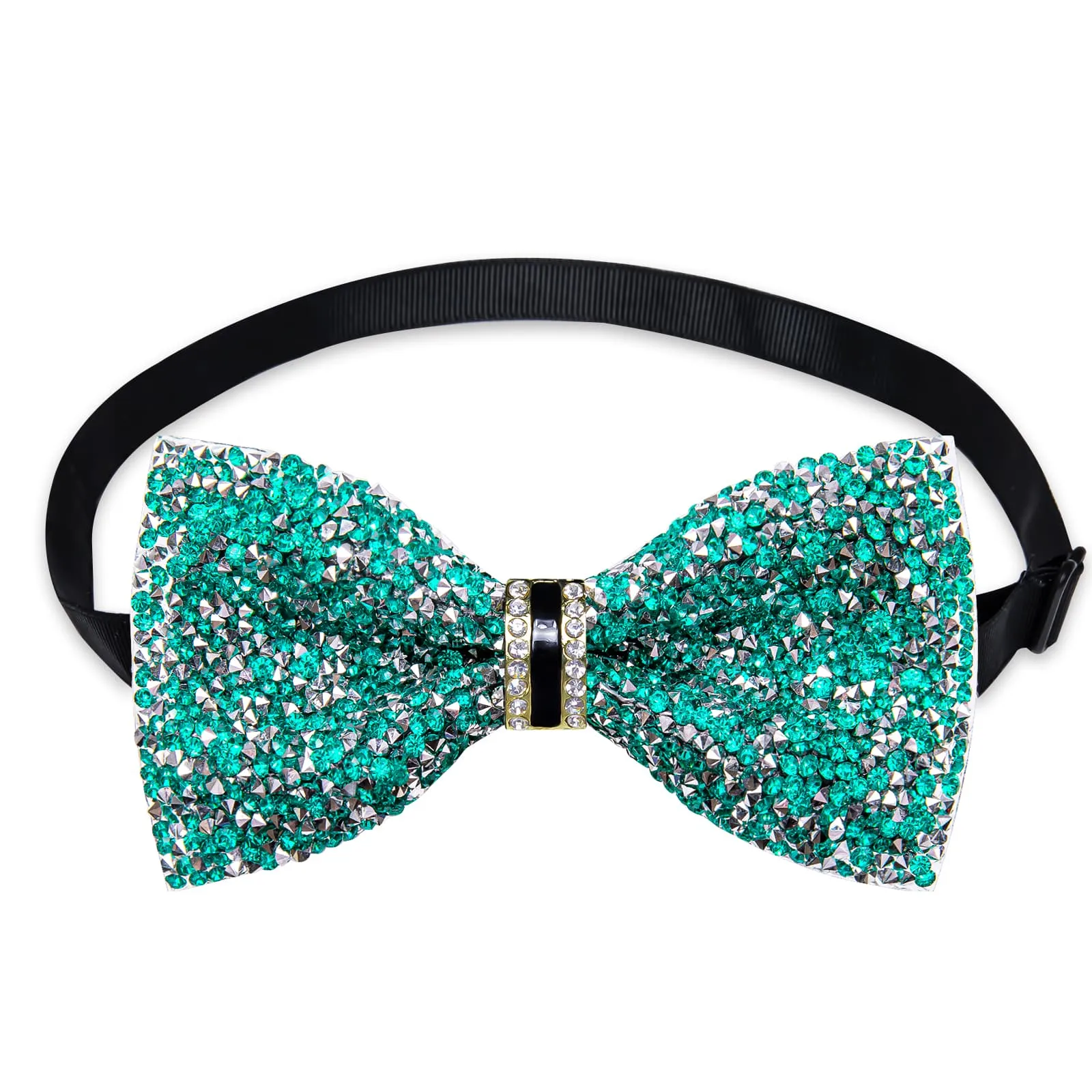 DiBanGu Imitation Diamond Bow Tie Pale Teal Silver Crystal Men's Pre Tied Bow Ties