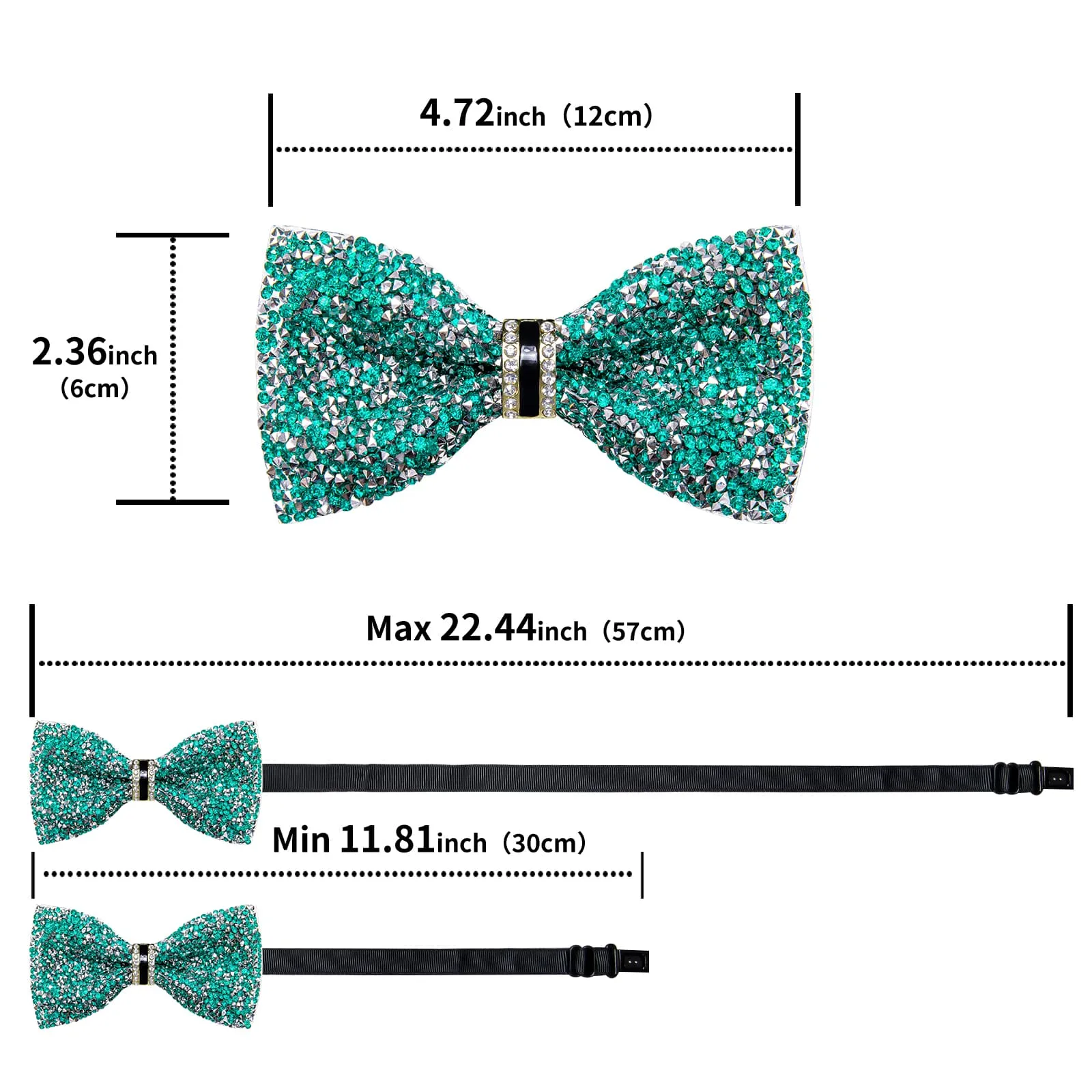 DiBanGu Imitation Diamond Bow Tie Pale Teal Silver Crystal Men's Pre Tied Bow Ties