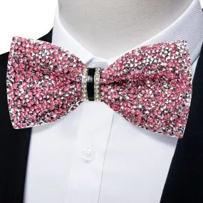 DiBanGu Imitation Diamond Bow Tie Pink Silver Crystal Men's Pre Tied Bow Ties