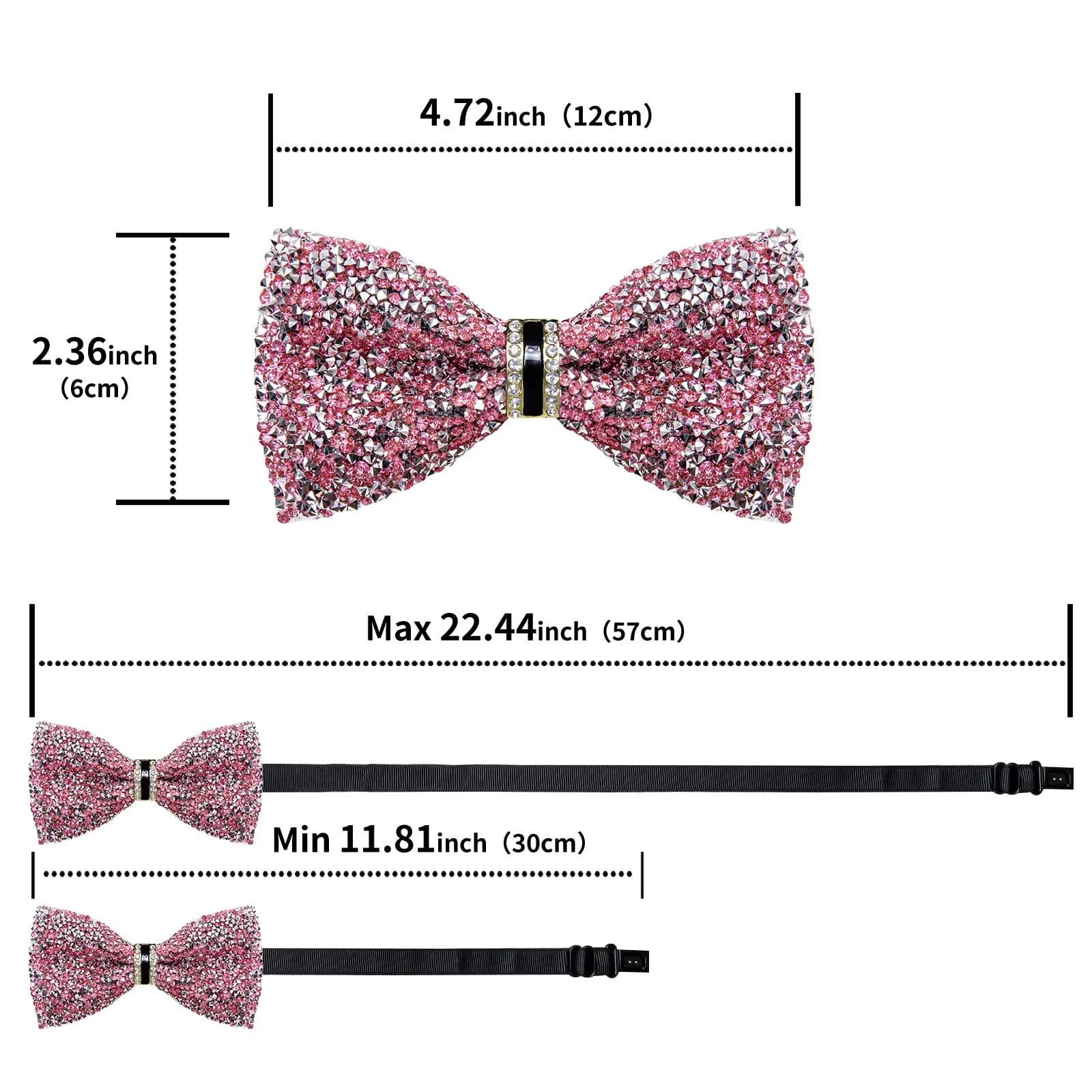DiBanGu Imitation Diamond Bow Tie Pink Silver Crystal Men's Pre Tied Bow Ties