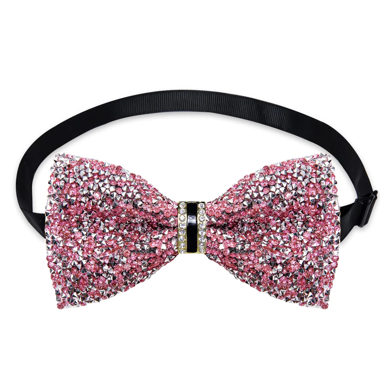 DiBanGu Imitation Diamond Bow Tie Pink Silver Crystal Men's Pre Tied Bow Ties