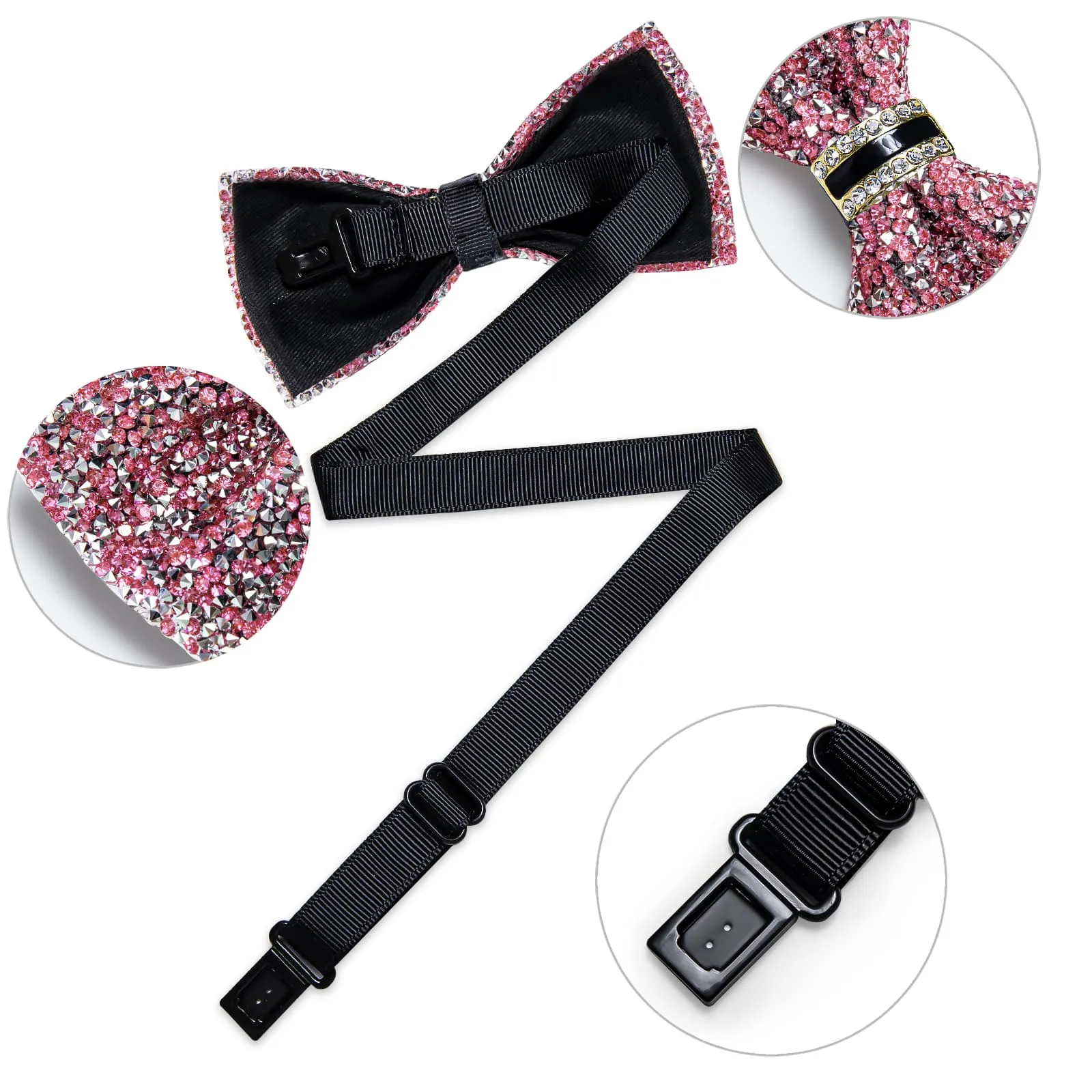 DiBanGu Imitation Diamond Bow Tie Pink Silver Crystal Men's Pre Tied Bow Ties