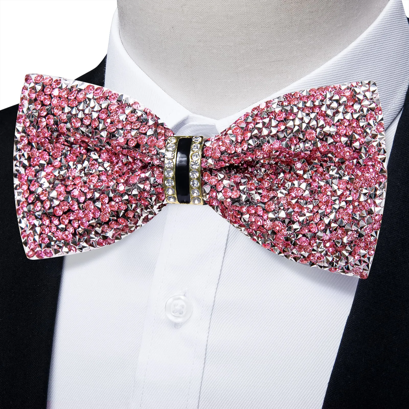 DiBanGu Imitation Diamond Bow Tie Pink Silver Crystal Men's Pre Tied Bow Ties
