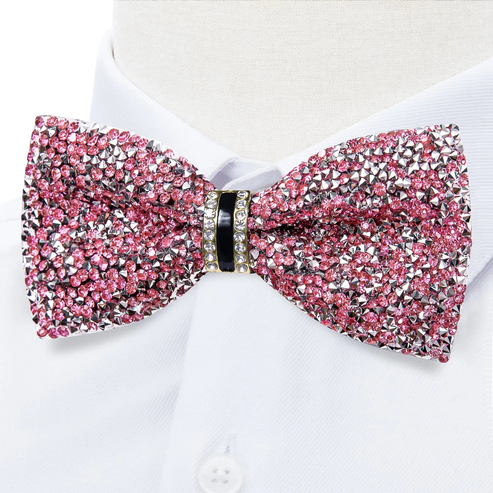 DiBanGu Imitation Diamond Bow Tie Pink Silver Crystal Men's Pre Tied Bow Ties