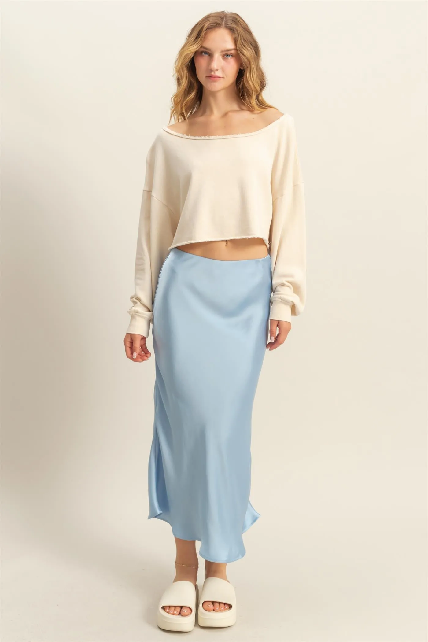 DZ25C185-High-Waisted Satin Midi Skirt