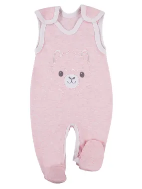 Early Baby Footed Dungarees, Cute Alpaca Design - Pink