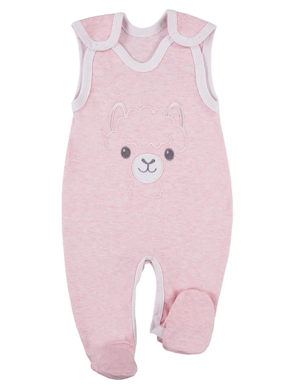Early Baby Footed Dungarees, Cute Alpaca Design - Pink