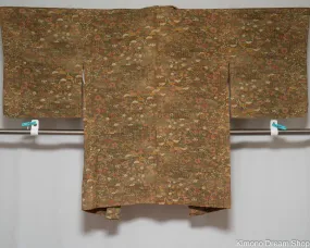 Edo Komon Polkadot Haori - Unused Kimono Jacket - Brownish with Orange, Beige, and Pink Objects - Pine Trees Shippo Seven Treasures