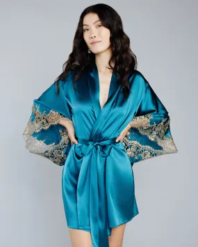 Elsa Teal Silk Kimono Robe