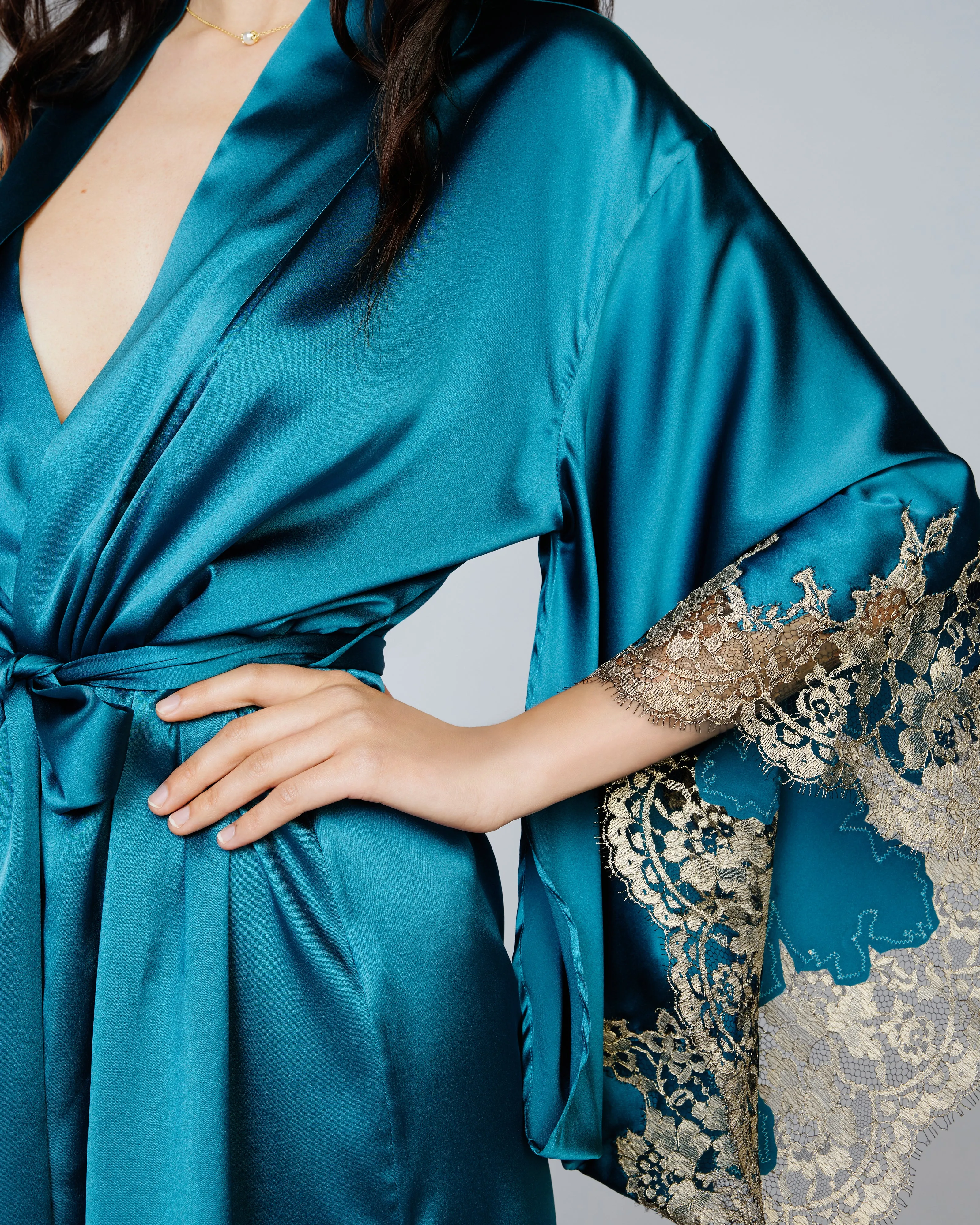 Elsa Teal Silk Kimono Robe
