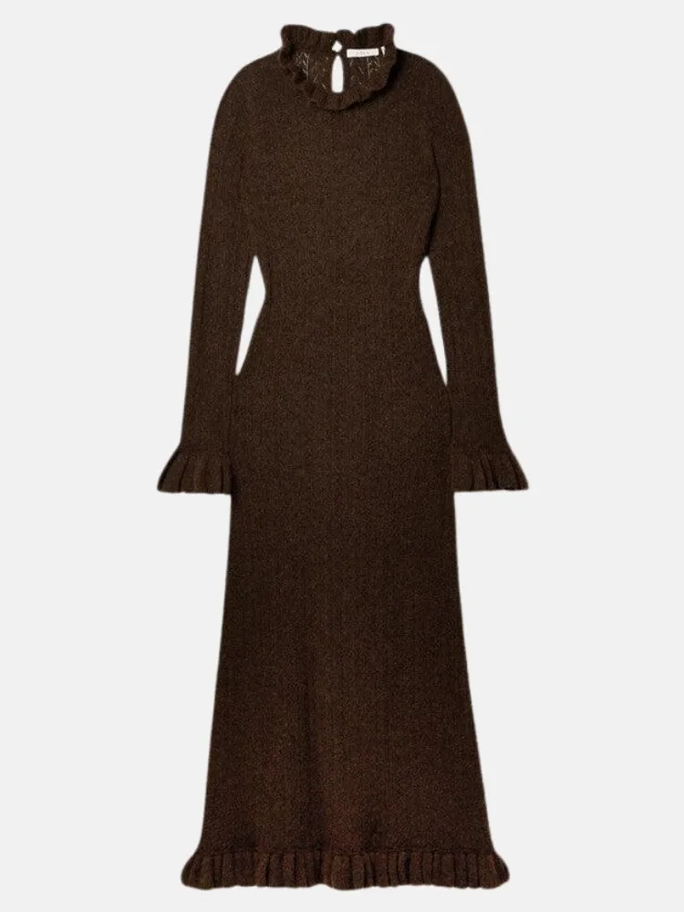 Estella Ruffled Pointelle Knit Alpaca Midi Dress