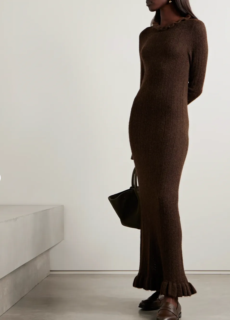Estella Ruffled Pointelle Knit Alpaca Midi Dress