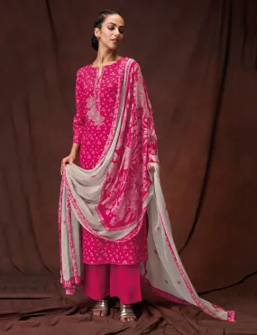 Ganga Unstitched Suit Material Fabric with Chiffon Dupatta Pink
