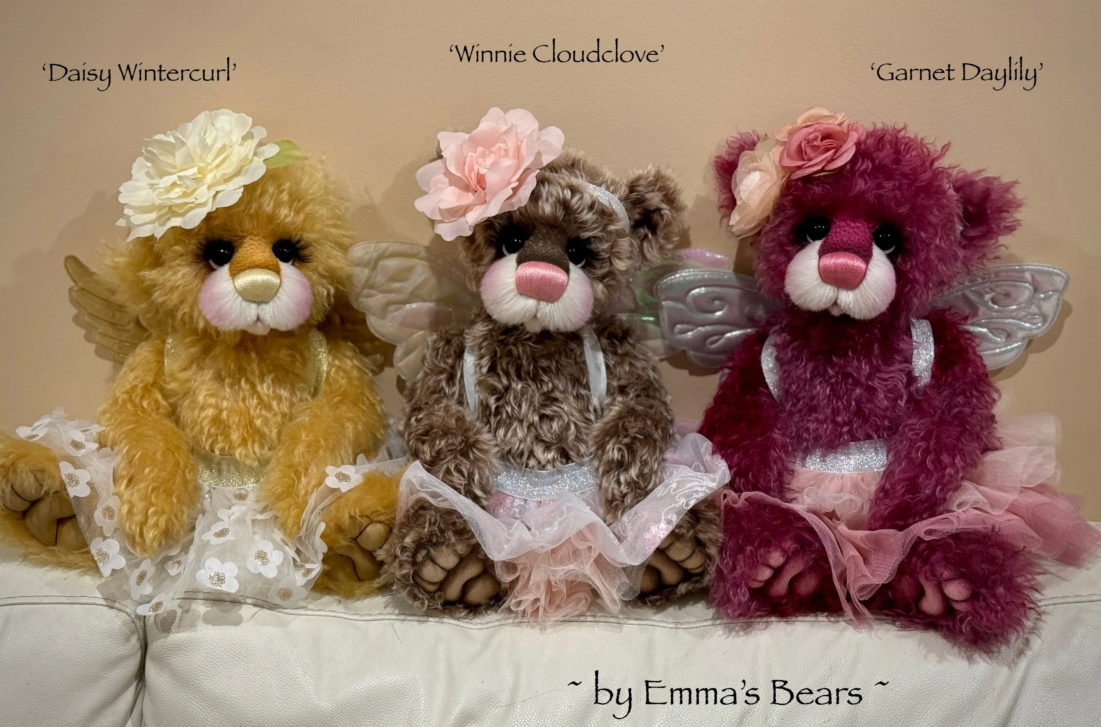 Garnet Daylily - 18" Hand-dyed Curlylocks Mohair Artist Fairy Bear by Emma's Bears - OOAK