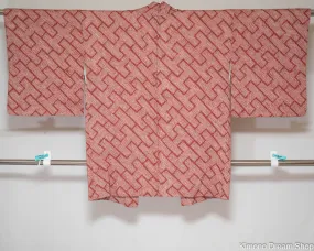 Geometric Shibori Silk Haori - Vintage Red Kimono Jacket with Traditional Tie Dye Methods - Kanoko Deer Fawn Spots - Kimono Dream Shop