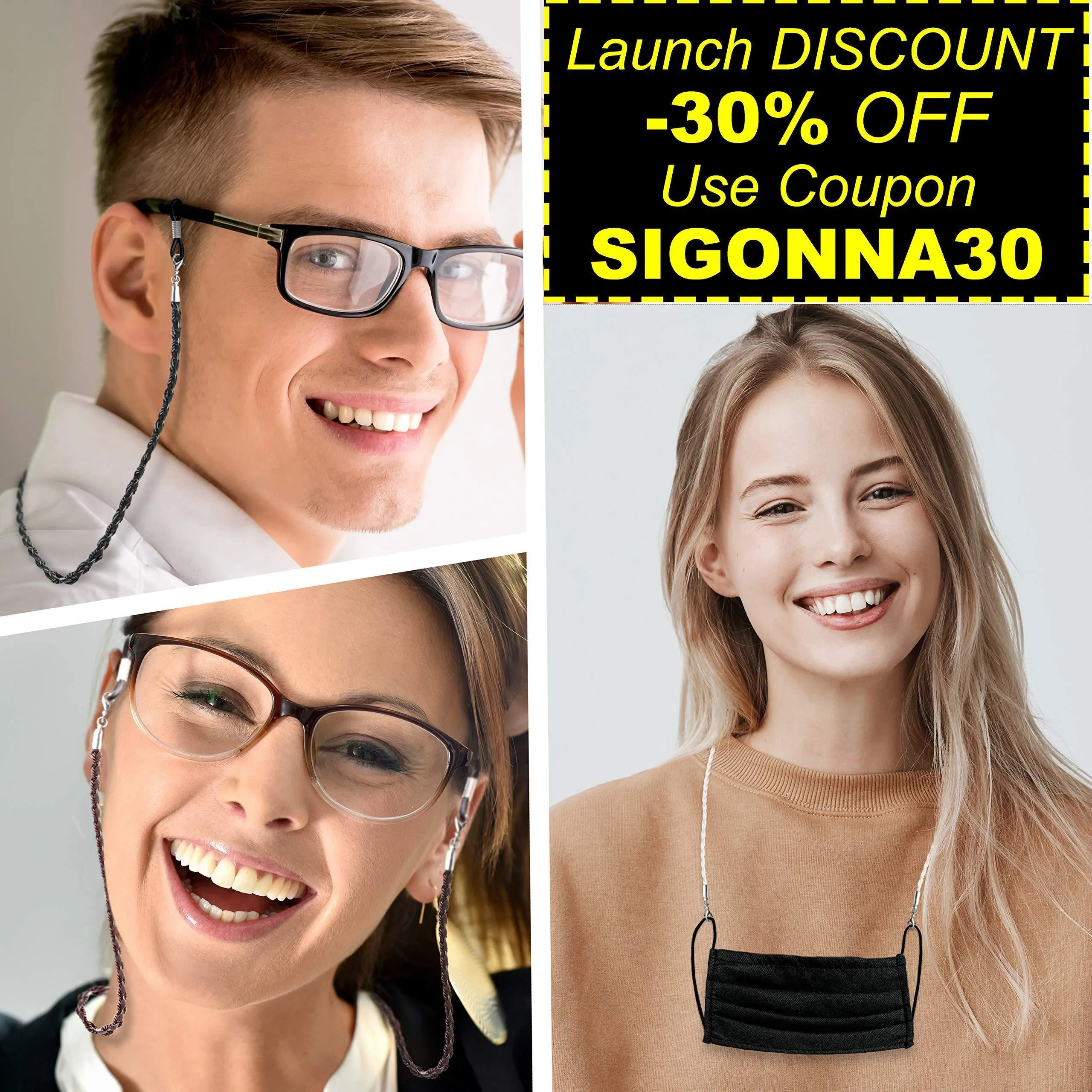 Glasses Strap Chains Premium ECO Leather Eyeglass Holder 4 Pack 28 inch Long