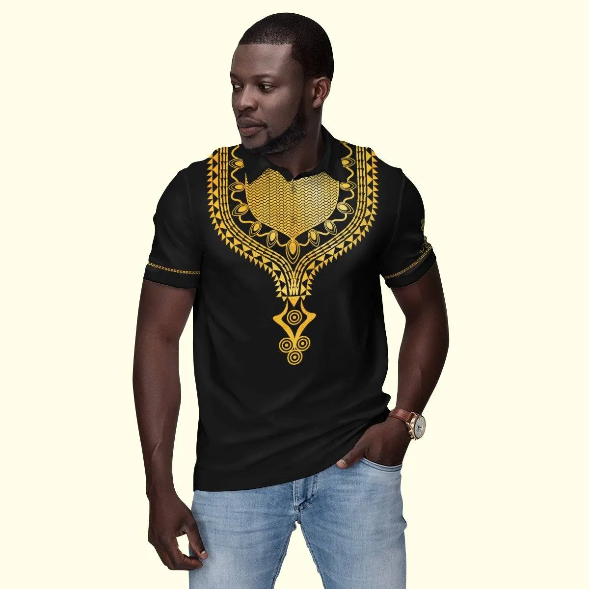 Gold Pattern Dashiki Polo Shirt