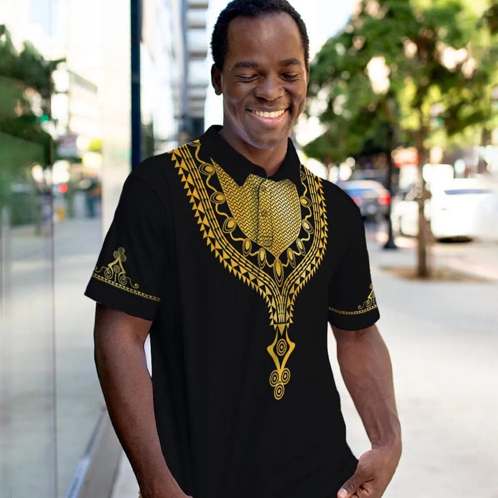 Gold Pattern Dashiki Polo Shirt