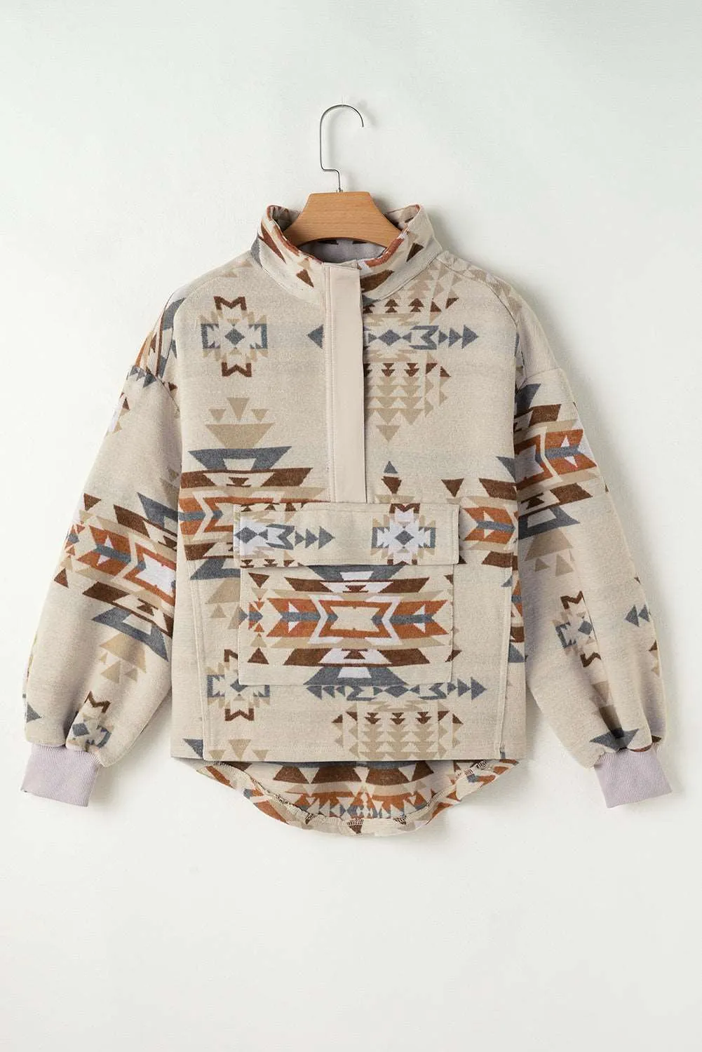 Gothic Outlaws Geometric Print Collared Flap Pocket Sweatshirt: Where Bold Style Meets Hardcore Comfort