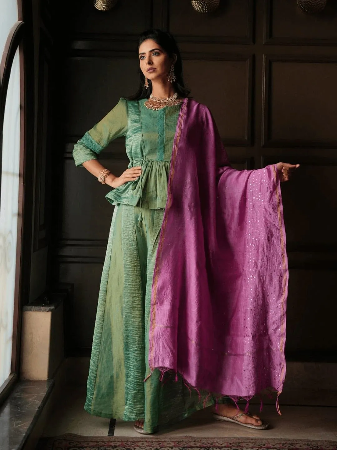 Green Tissue  Banarsi Silk Co-ord Set