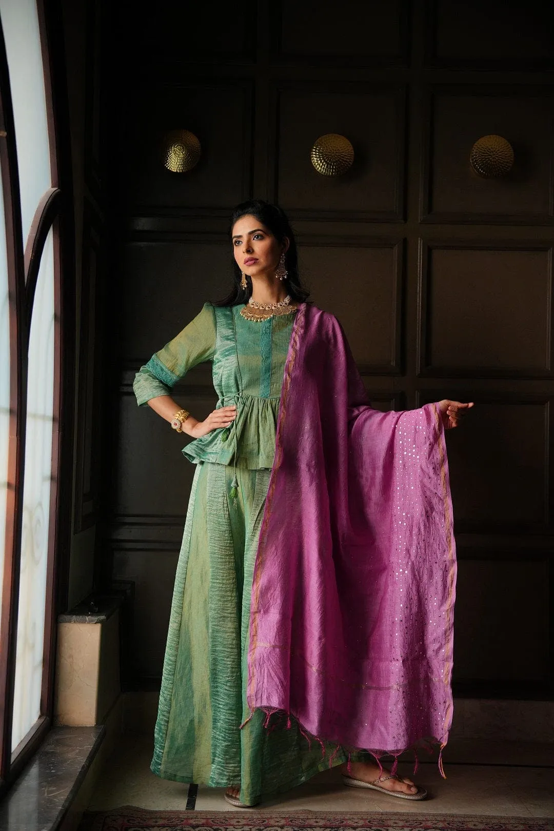 Green Tissue  Banarsi Silk Co-ord Set