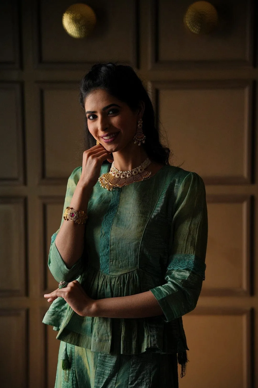 Green Tissue  Banarsi Silk Co-ord Set