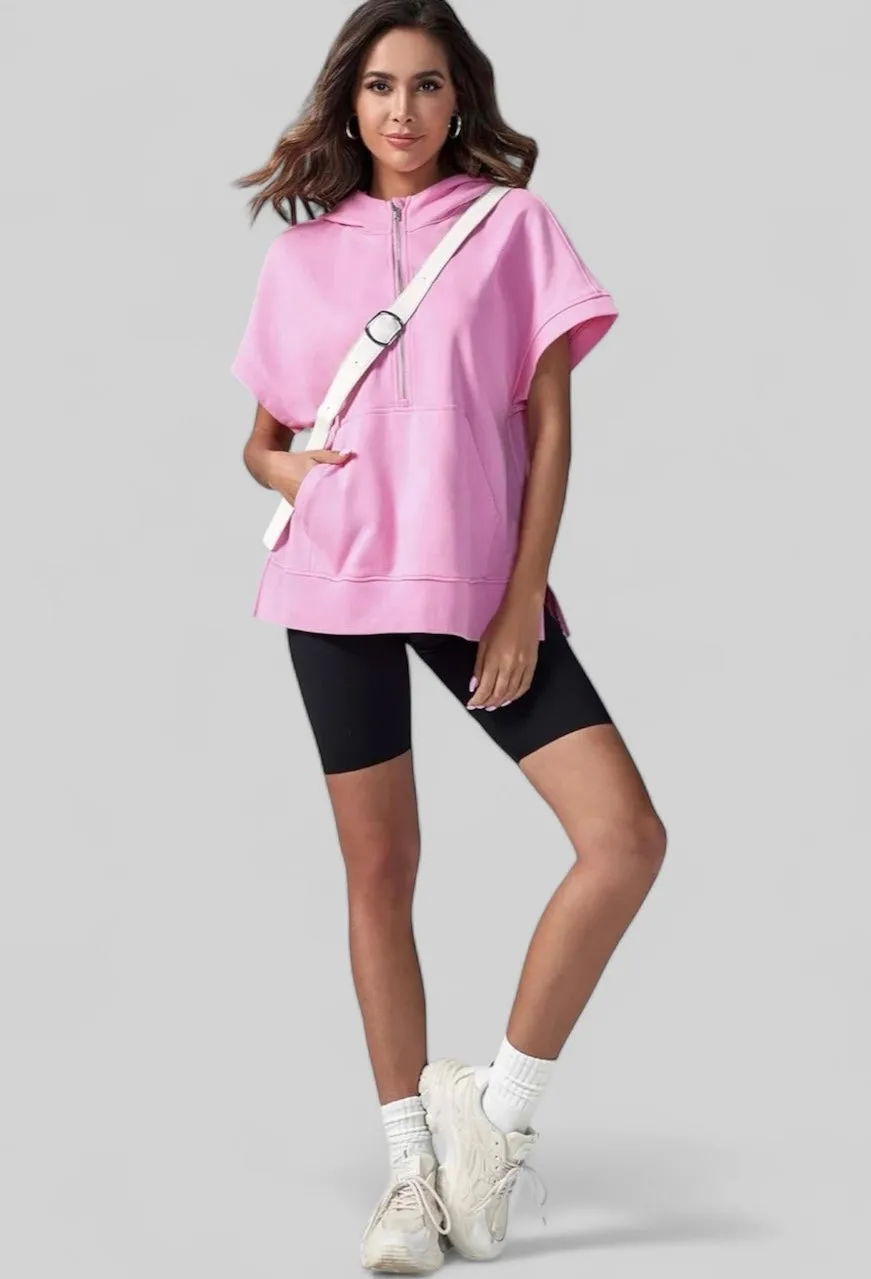 Half Zip Short Sleeve Hoodie