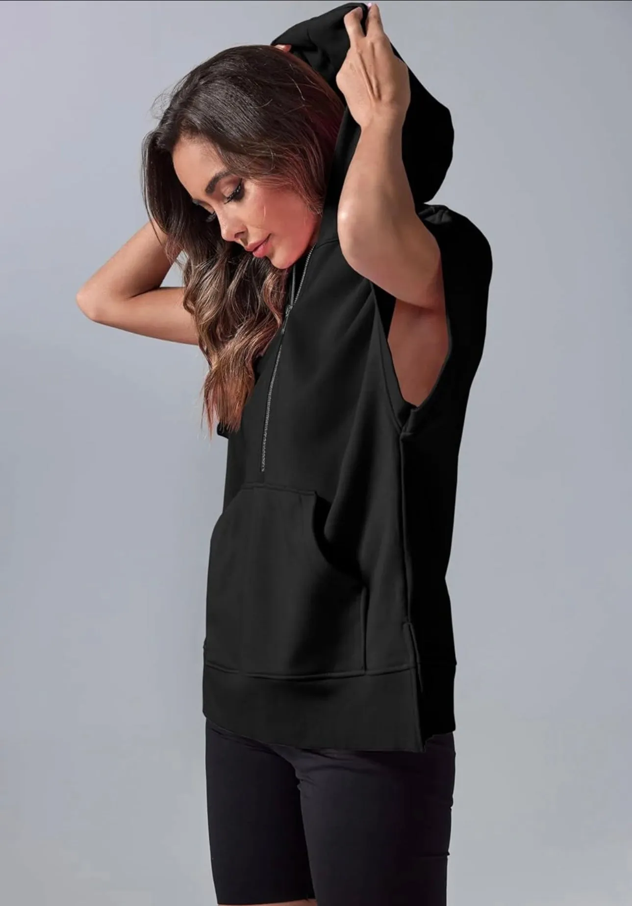 Half Zip Short Sleeve Hoodie